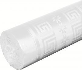 Nappe papier damass� blanche 10m,25m, 50m et 100m 
